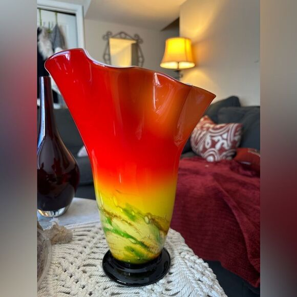 Orange Footed Handkerchief Vase Fulvio Bianconi style - Picture 6 of 6